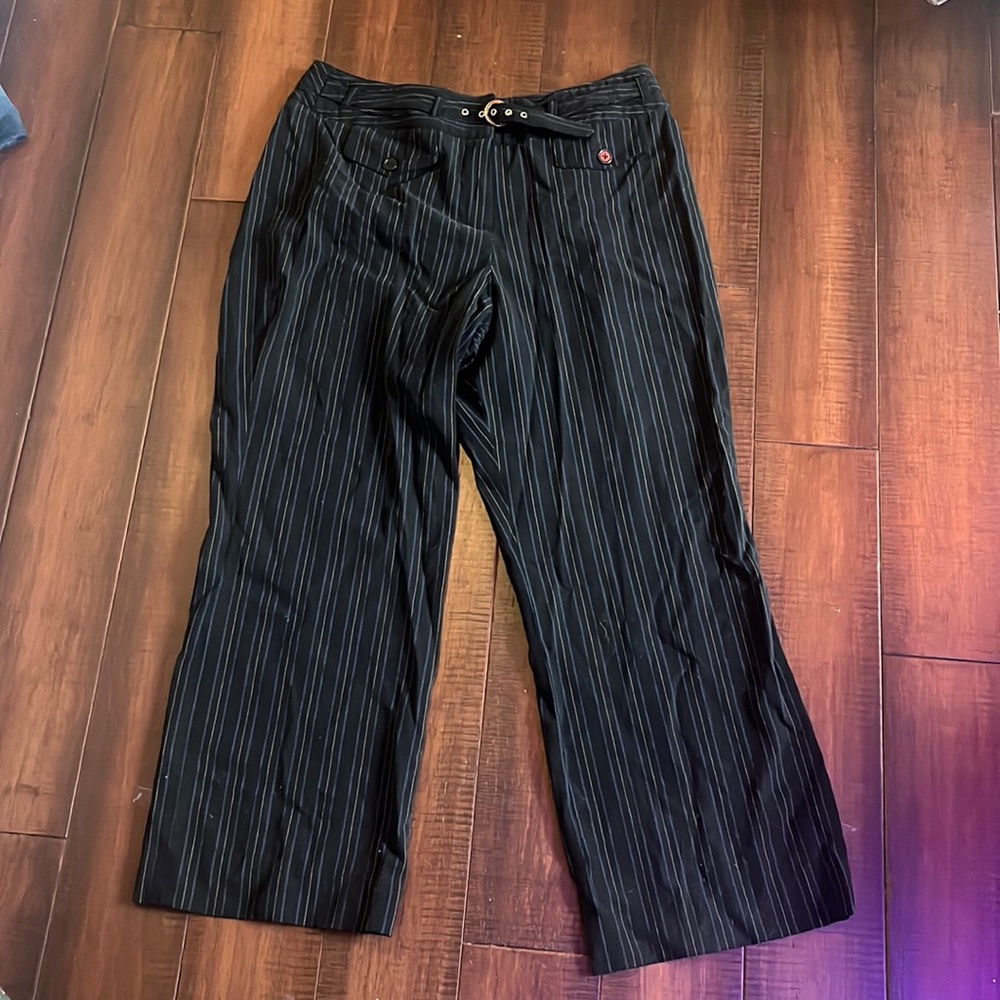 Y2K striped pants with belt and buckle